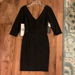 Aidan Mattox short fitted black beaded dress sz 0